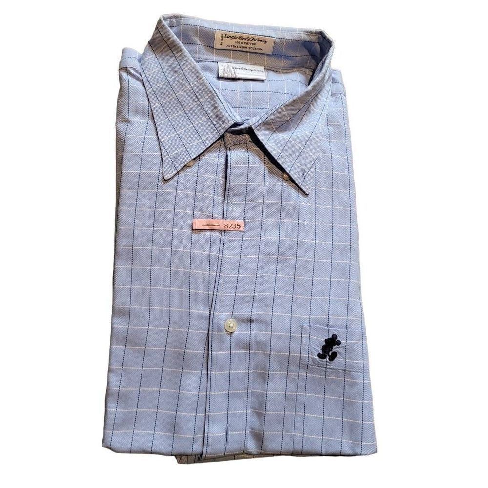 Vintage Walt Disney World Single Needle Button Down Shirt Blue Check Mens Large